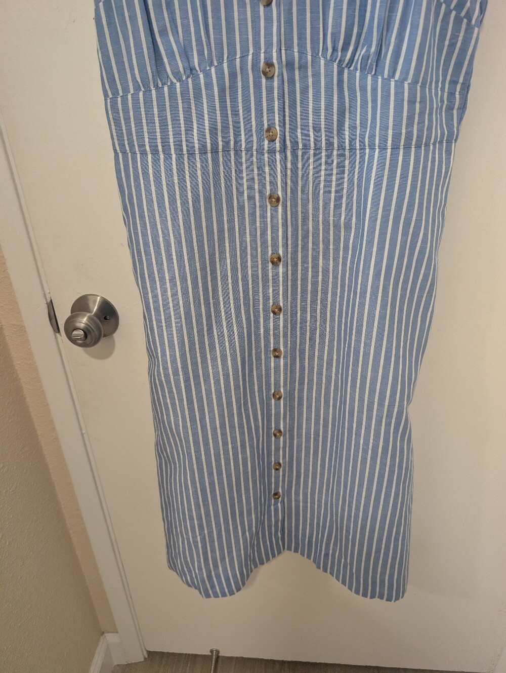 Pact Organic Canopy Linen Blend Button-Front Midi Dress In Bondi Stripe - Picture 7 of 16